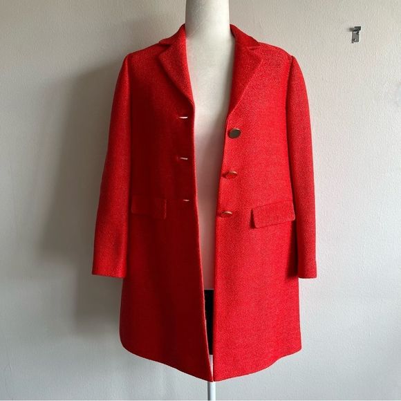 LIKE NEW Tory Burch Bright Orange 3/4 Coat - Picture 4 of 12